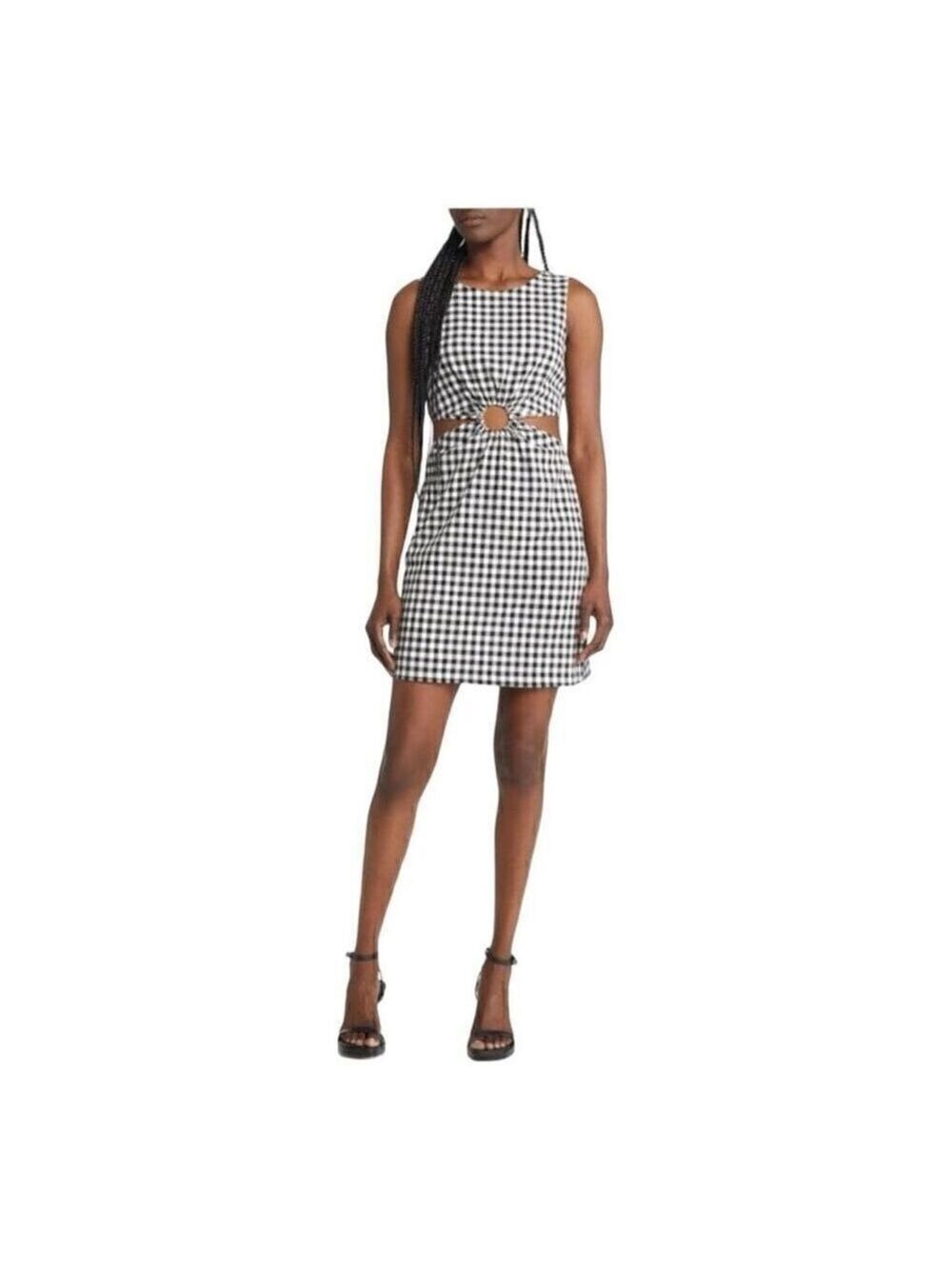 Wayf Jules Cutout O-ring Minidress in Black and White Size Medium